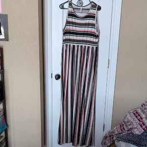 Celeste Striped Sleeveless Maxi Dress in Black, White & Pink